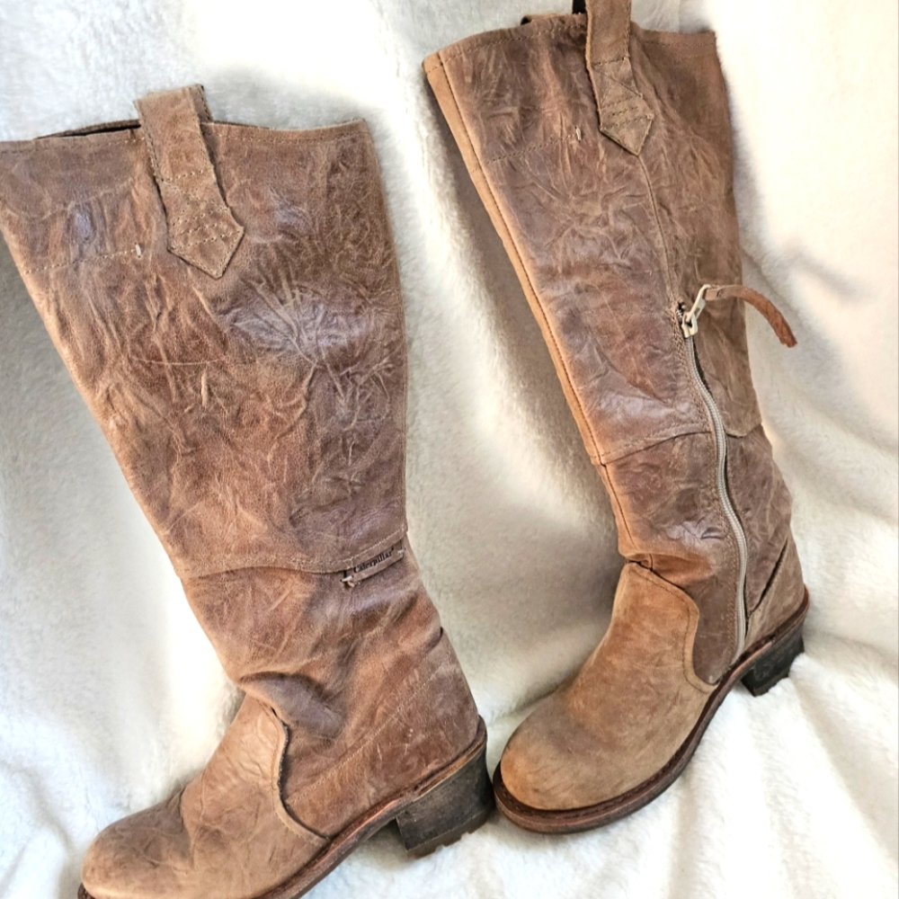 CAT distressed leather heeled boots
